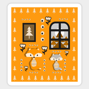 Little foxes waiting for Santa- yellow version Sticker